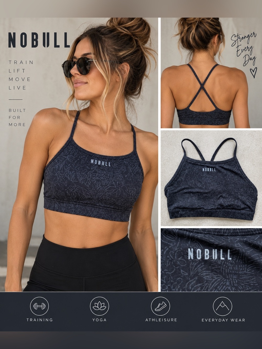 NOBULL Women’s Medium Navy Floral Cross Back Sports Bra Athletic Workout